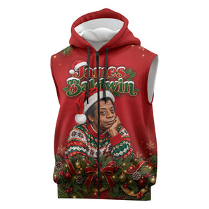 James Baldwin Christmas Sleeveless Zip Hoodie Ugly Christmas Pattern Vintage Holiday