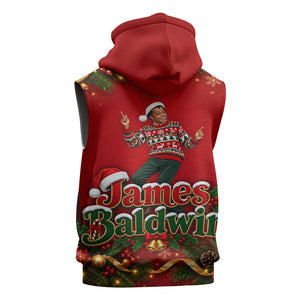 James Baldwin Christmas Sleeveless Zip Hoodie Ugly Christmas Pattern Vintage Holiday
