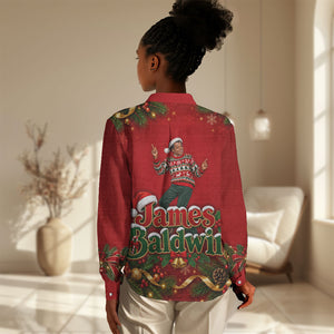 James Baldwin Christmas Women Casual Shirt Ugly Christmas Pattern Vintage Holiday