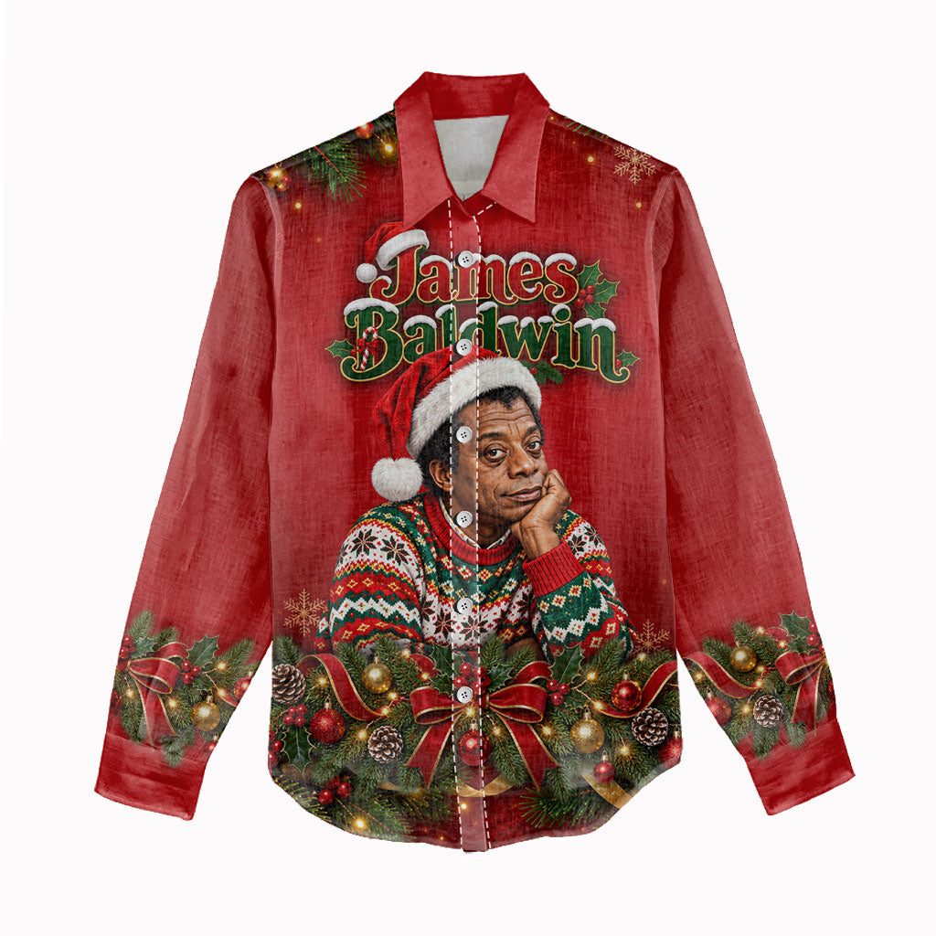 James Baldwin Christmas Women Casual Shirt Ugly Christmas Pattern Vintage Holiday