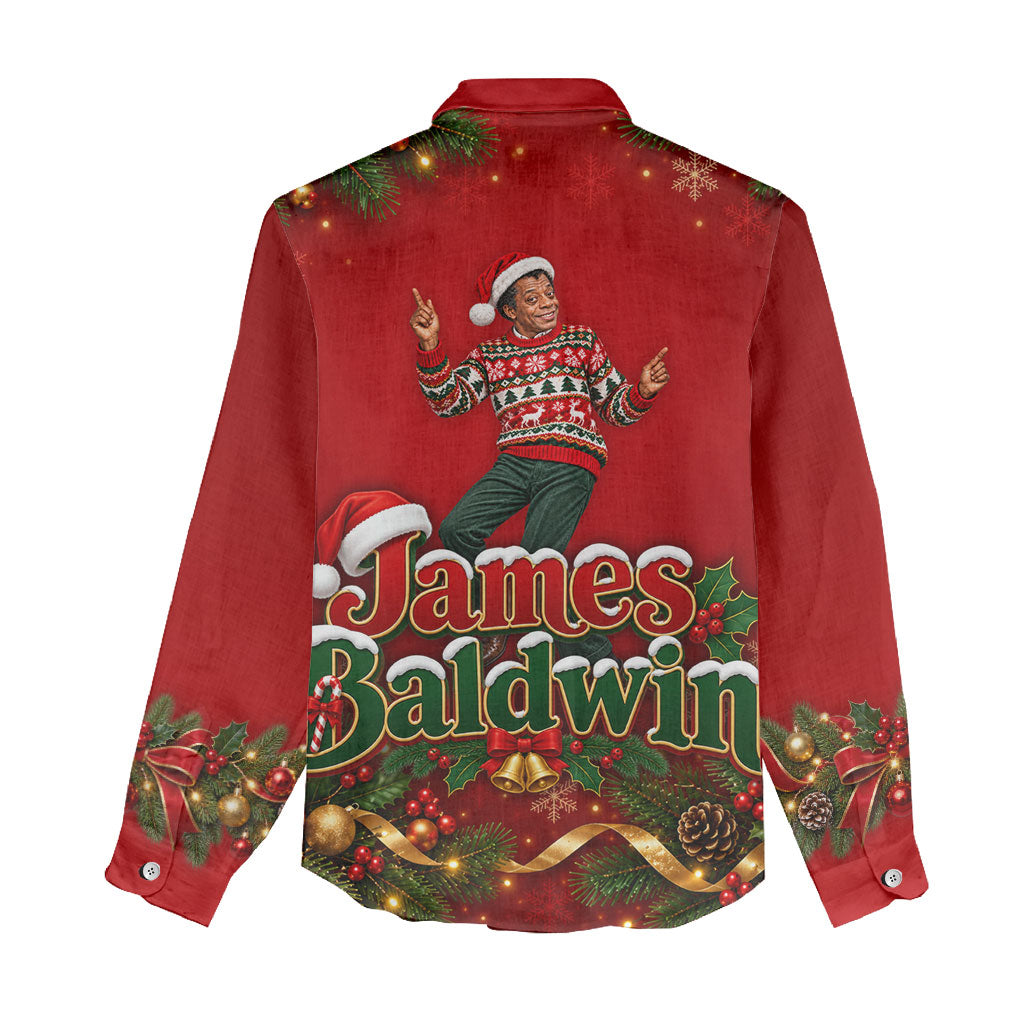 James Baldwin Christmas Women Casual Shirt Ugly Christmas Pattern Vintage Holiday