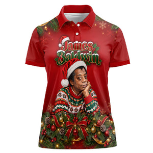 James Baldwin Christmas Women Polo Shirt Ugly Christmas Pattern Vintage Holiday