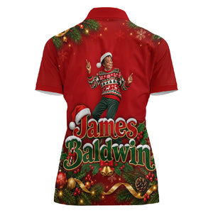 James Baldwin Christmas Women Polo Shirt Ugly Christmas Pattern Vintage Holiday