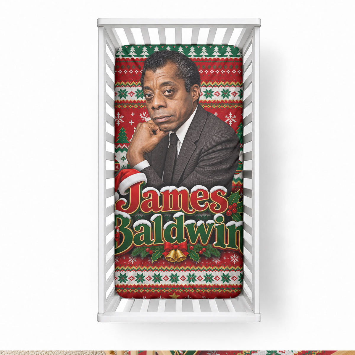 James Baldwin Christmas Baby Bed Cover African American Author Ugly Christmas Pattern Retro