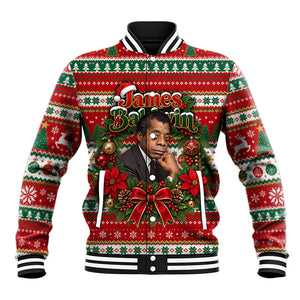 James Baldwin Christmas Baseball Jacket African American Author Ugly Christmas Pattern Retro