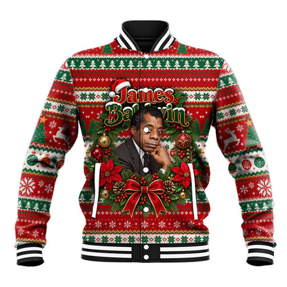 James Baldwin Christmas Baseball Jacket African American Author Ugly Christmas Pattern Retro