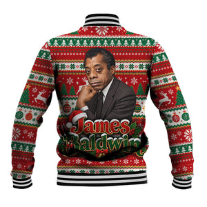 James Baldwin Christmas Baseball Jacket African American Author Ugly Christmas Pattern Retro