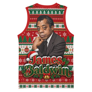 James Baldwin Christmas Basketball Jersey African American Author Ugly Christmas Pattern Retro