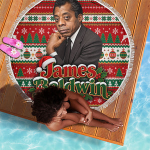 James Baldwin Christmas Beach Blanket African American Author Ugly Christmas Pattern Retro