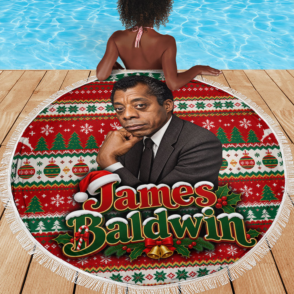 James Baldwin Christmas Beach Blanket African American Author Ugly Christmas Pattern Retro
