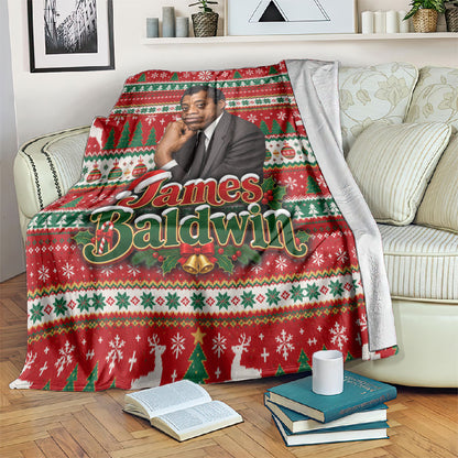 James Baldwin Christmas Blanket African American Author Ugly Christmas Pattern Retro