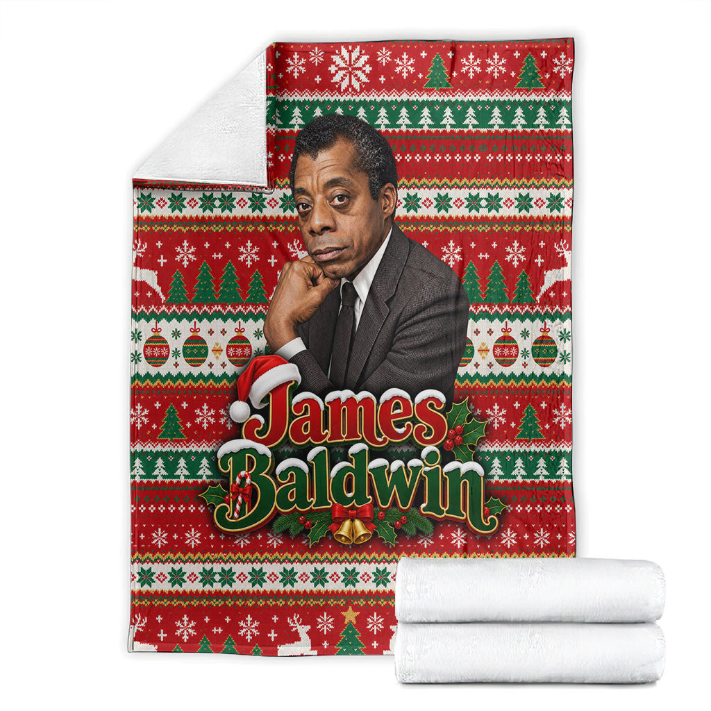 James Baldwin Christmas Blanket African American Author Ugly Christmas Pattern Retro