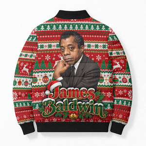 James Baldwin Christmas Bomber Puffer Jacket African American Author Ugly Christmas Pattern Retro