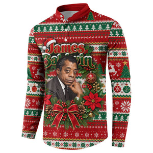 James Baldwin Christmas Button Sweatshirt African American Author Ugly Christmas Pattern Retro