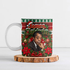 James Baldwin Christmas Ceramic Mug African American Author Ugly Christmas Pattern Retro