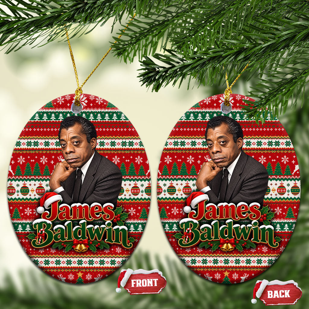 James Baldwin Christmas Ceramic Ornament African American Author Ugly Christmas Pattern Retro