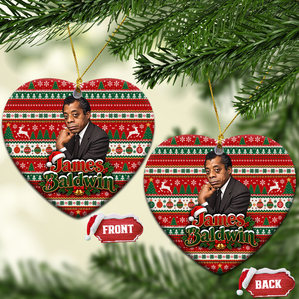 James Baldwin Christmas Ceramic Ornament African American Author Ugly Christmas Pattern Retro