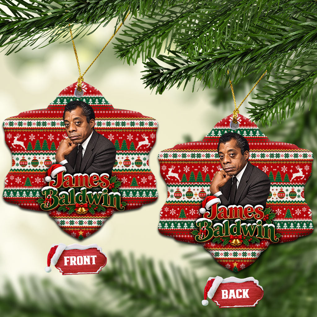 James Baldwin Christmas Ceramic Ornament African American Author Ugly Christmas Pattern Retro