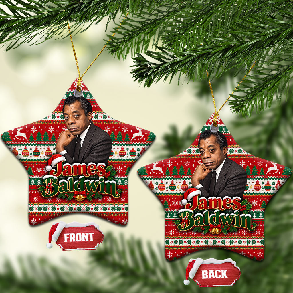 James Baldwin Christmas Ceramic Ornament African American Author Ugly Christmas Pattern Retro