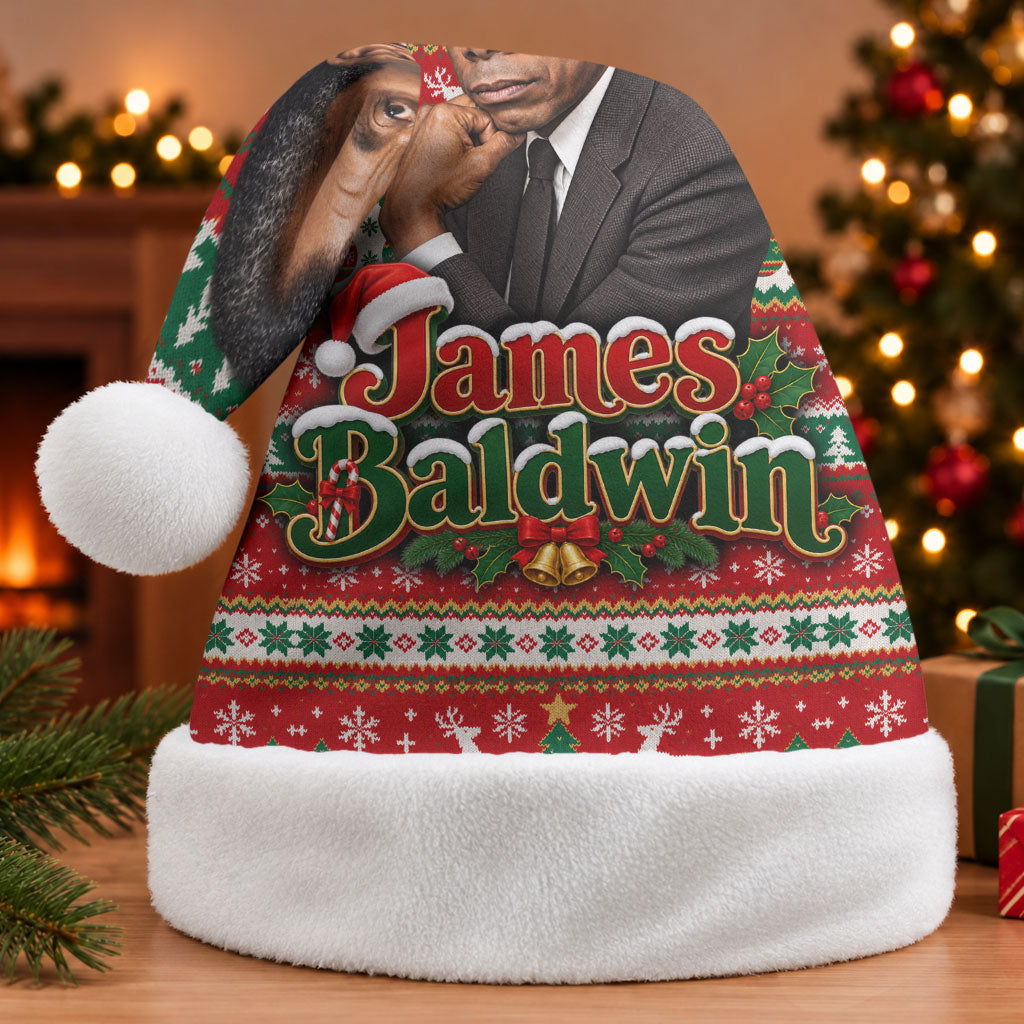 James Baldwin Christmas Santa Hat African American Author Ugly Christmas Pattern Retro