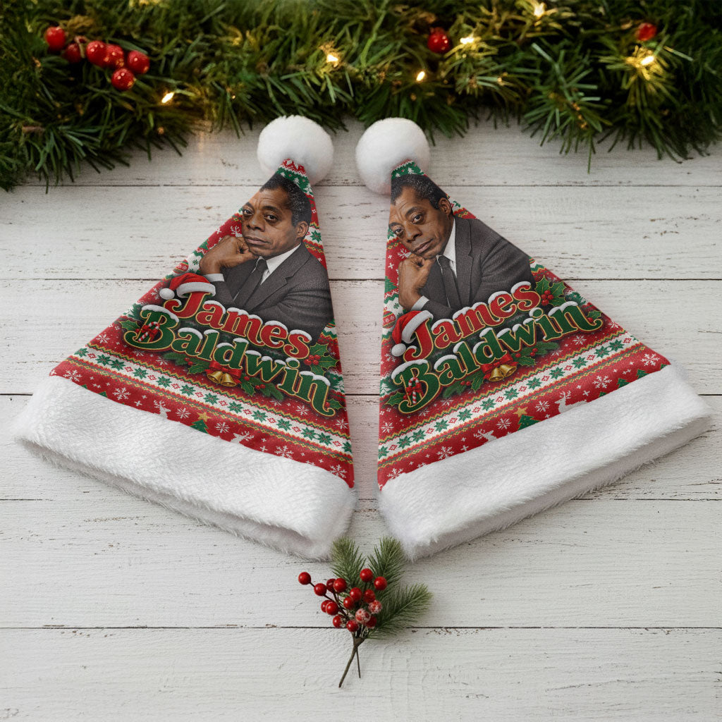 James Baldwin Christmas Santa Hat African American Author Ugly Christmas Pattern Retro