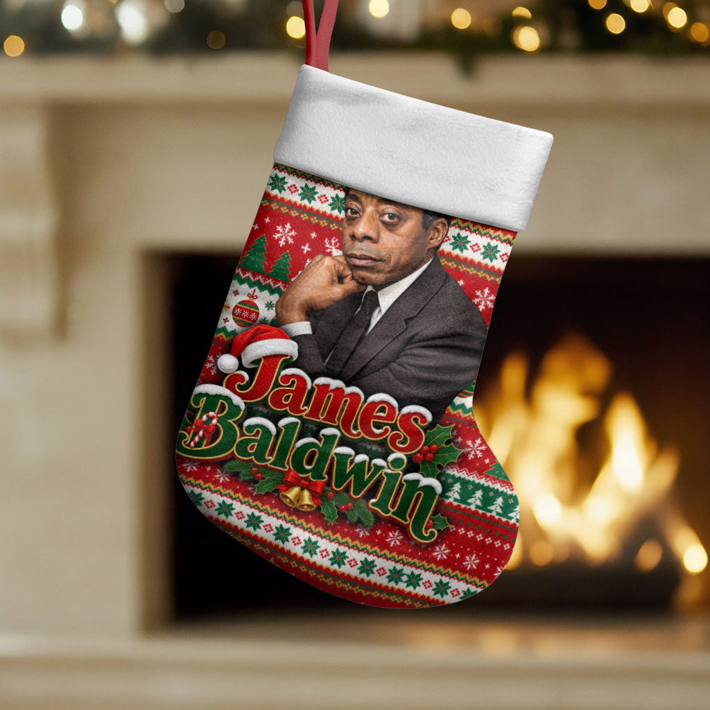 James Baldwin Christmas Stocking African American Author Ugly Christmas Pattern Retro