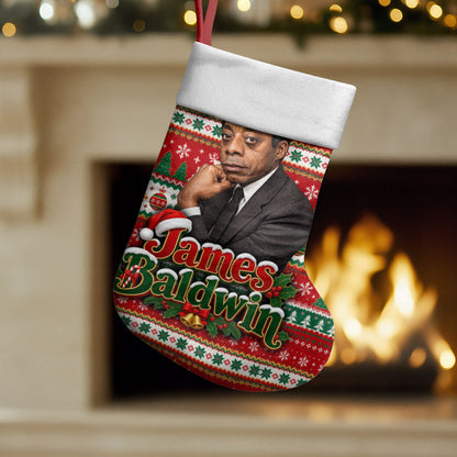 James Baldwin Christmas Stocking African American Author Ugly Christmas Pattern Retro