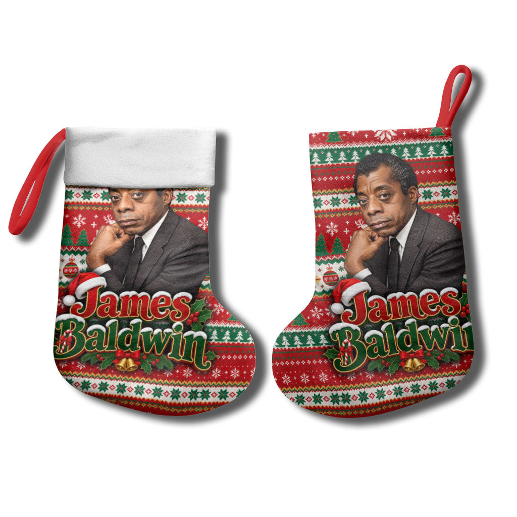 James Baldwin Christmas Stocking African American Author Ugly Christmas Pattern Retro