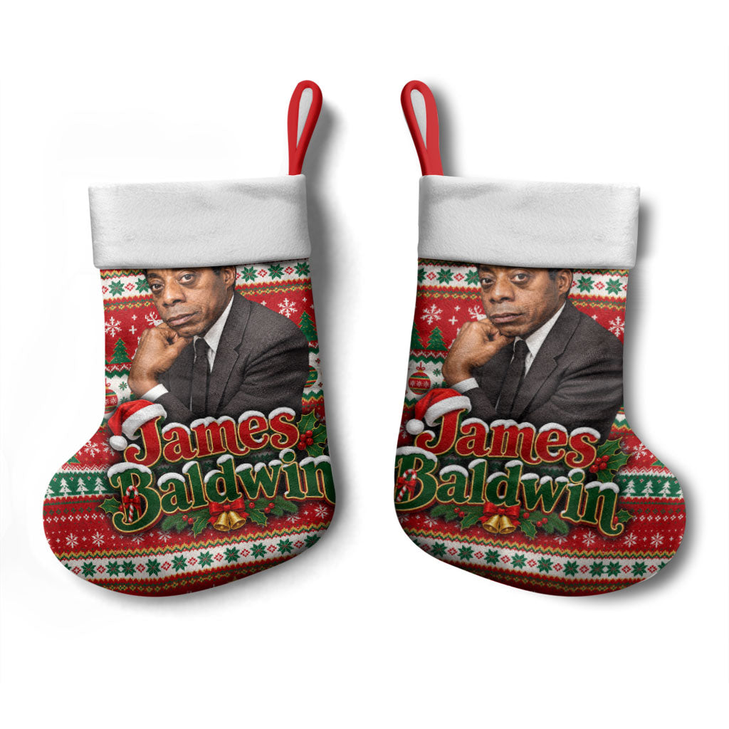 James Baldwin Christmas Stocking African American Author Ugly Christmas Pattern Retro
