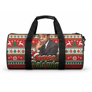 James Baldwin Christmas Duffle Bag African American Author Ugly Christmas Pattern Retro
