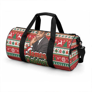 James Baldwin Christmas Duffle Bag African American Author Ugly Christmas Pattern Retro