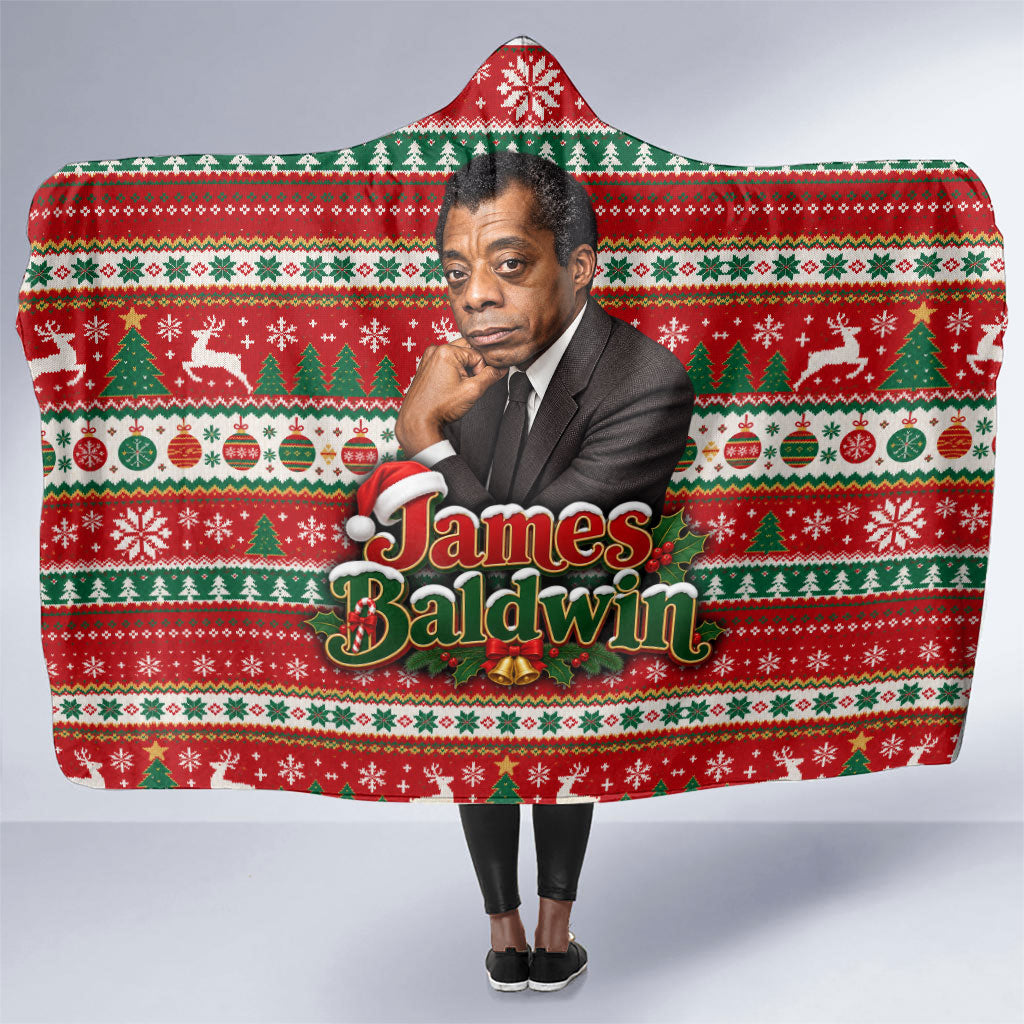 James Baldwin Christmas Hooded Blanket African American Author Ugly Christmas Pattern Retro