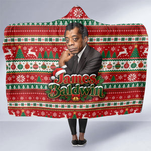 James Baldwin Christmas Hooded Blanket African American Author Ugly Christmas Pattern Retro