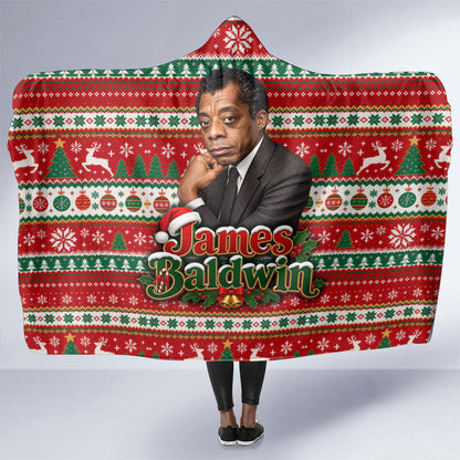 James Baldwin Christmas Hooded Blanket African American Author Ugly Christmas Pattern Retro