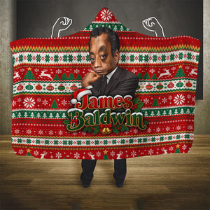 James Baldwin Christmas Hooded Blanket African American Author Ugly Christmas Pattern Retro