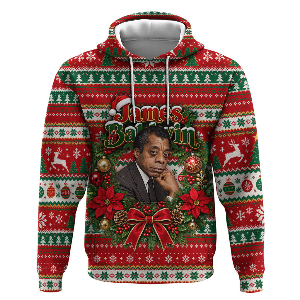 James Baldwin Christmas Hoodie African American Author Ugly Christmas Pattern Retro