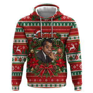 James Baldwin Christmas Hoodie African American Author Ugly Christmas Pattern Retro