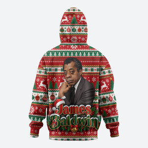 James Baldwin Christmas Hoodie African American Author Ugly Christmas Pattern Retro