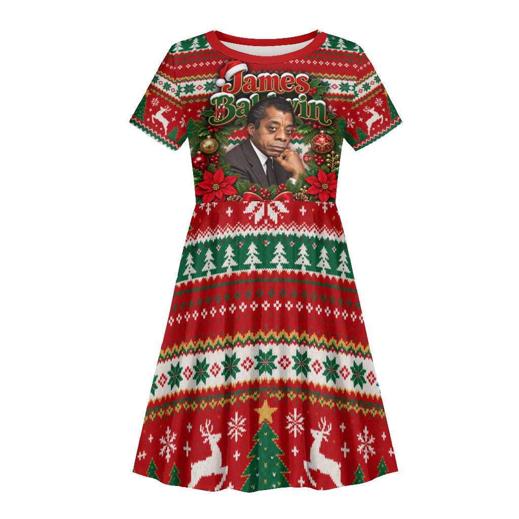 James Baldwin Christmas Kid Short Sleeve Dress African American Author Ugly Christmas Pattern Retro