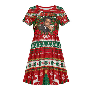 James Baldwin Christmas Kid Short Sleeve Dress African American Author Ugly Christmas Pattern Retro