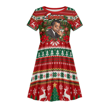 James Baldwin Christmas Kid Short Sleeve Dress African American Author Ugly Christmas Pattern Retro