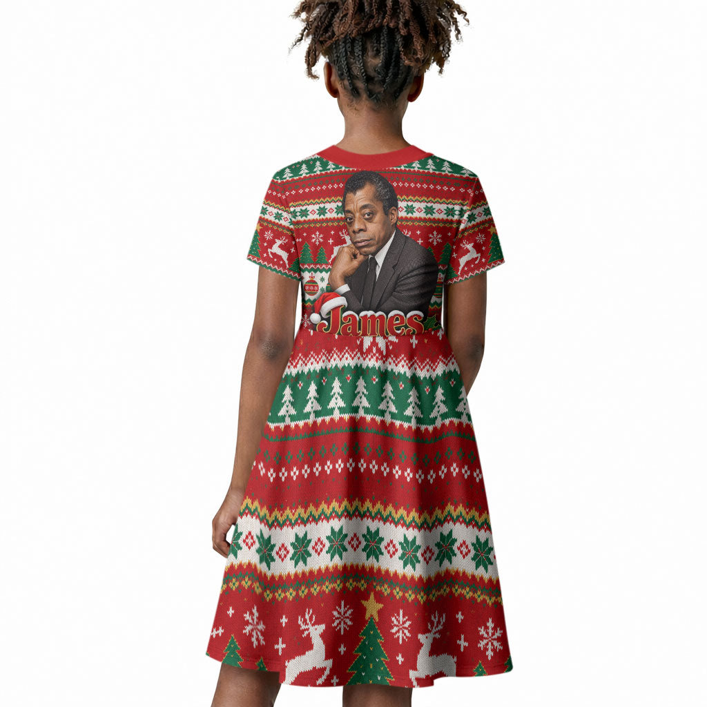 James Baldwin Christmas Kid Short Sleeve Dress African American Author Ugly Christmas Pattern Retro