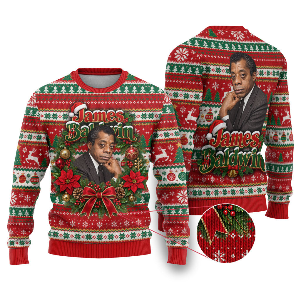 James Baldwin Christmas Ugly Christmas Sweater African American Author Ugly Christmas Pattern Retro