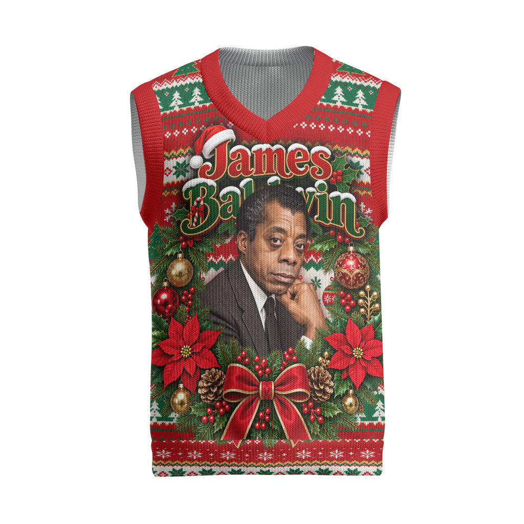 James Baldwin Christmas Knitted V-Neck Vest African American Author Ugly Christmas Pattern Retro