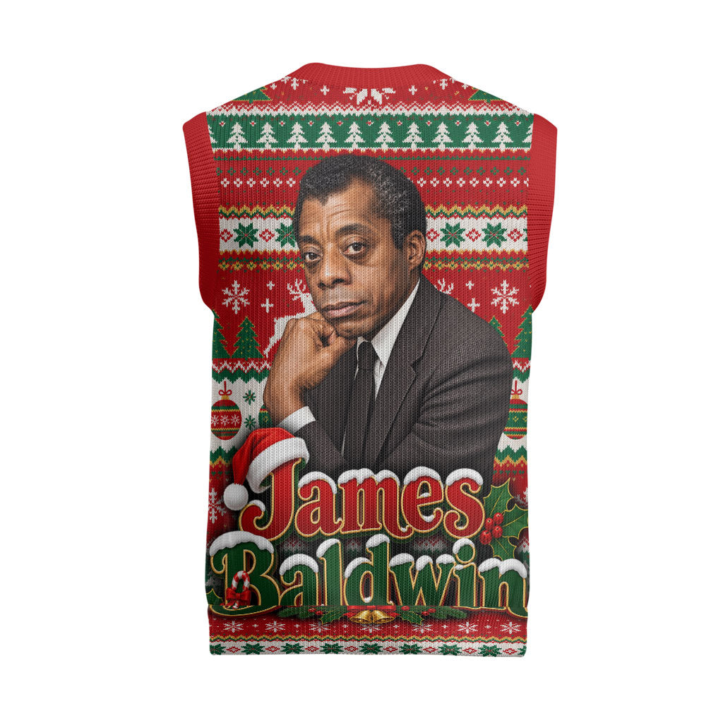James Baldwin Christmas Knitted V-Neck Vest African American Author Ugly Christmas Pattern Retro