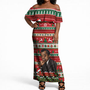 James Baldwin Christmas Off Shoulder Maxi Dress African American Author Ugly Christmas Pattern Retro