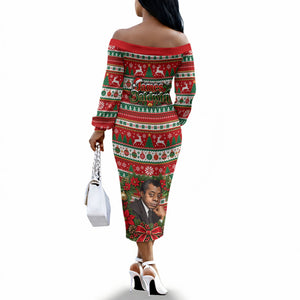 James Baldwin Christmas Off The Shoulder Long Sleeve Dress African American Author Ugly Christmas Pattern Retro