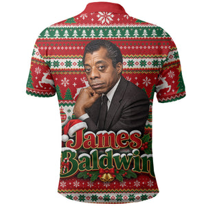 James Baldwin Christmas Polo Shirt African American Author Ugly Christmas Pattern Retro