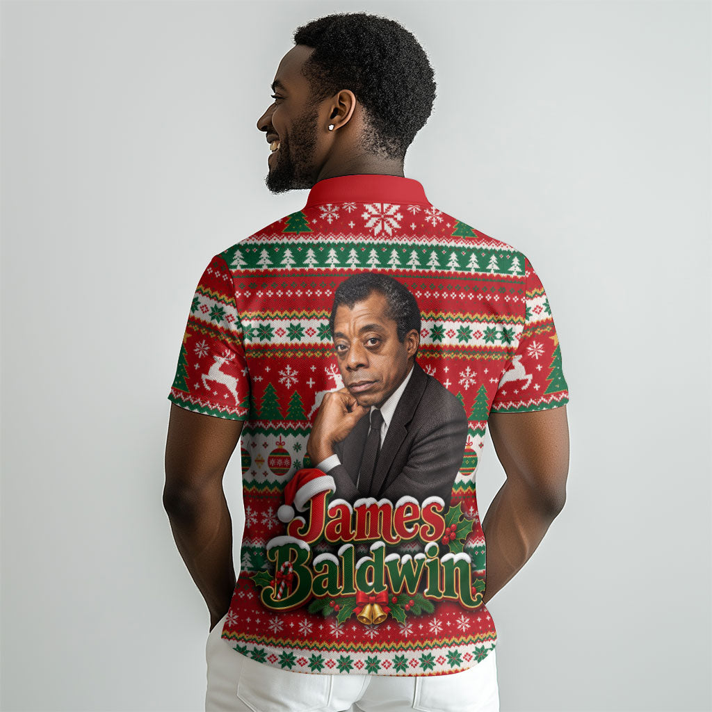 James Baldwin Christmas Polo Shirt African American Author Ugly Christmas Pattern Retro