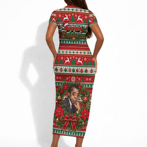 James Baldwin Christmas Short Sleeve Bodycon Dress African American Author Ugly Christmas Pattern Retro